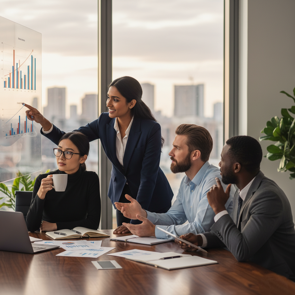 Professional office team engaged in strategic discussion
