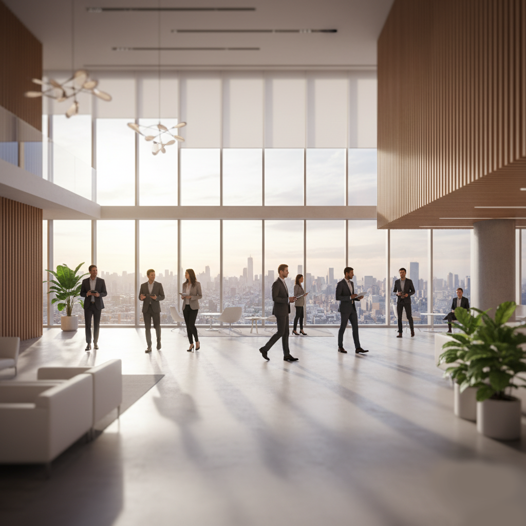 Modern collaborative office environment showcasing strategic business consultation