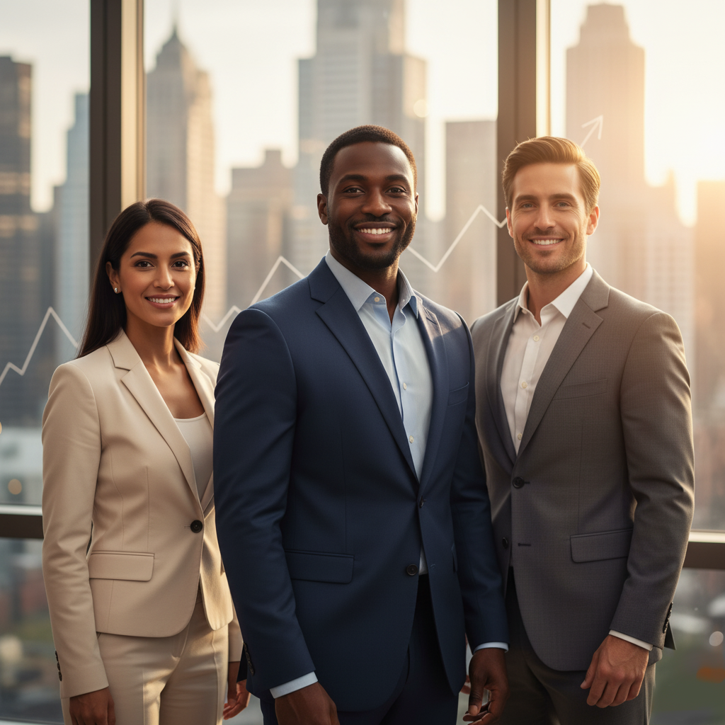 A confident business team collaborating on strategy